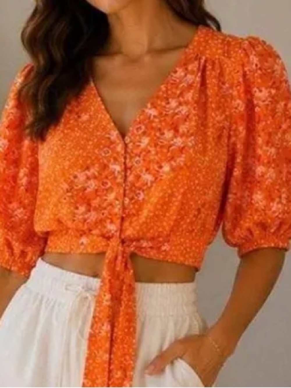 NWT JOIE fall Orange Tie-Front Floral Blouse size small